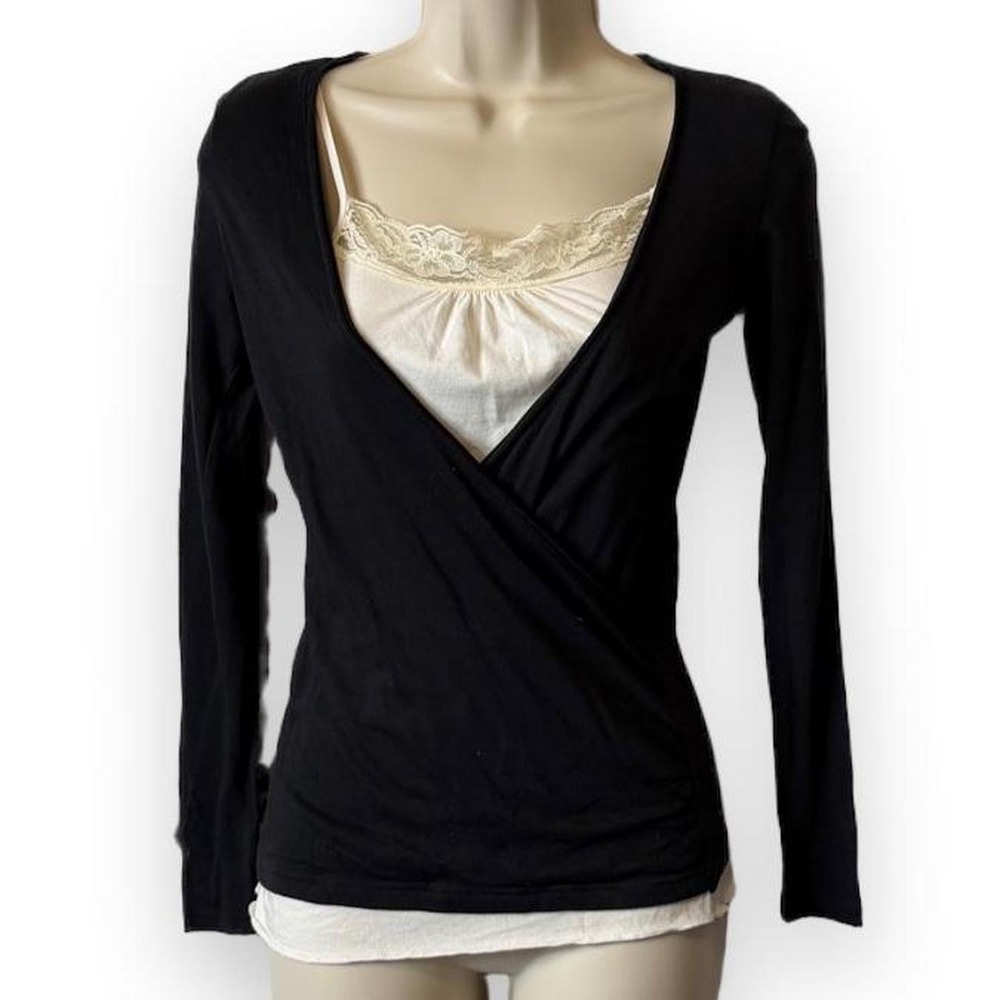 Vintage Y2K Energie Black Layered Wrap Top, Women's Size S